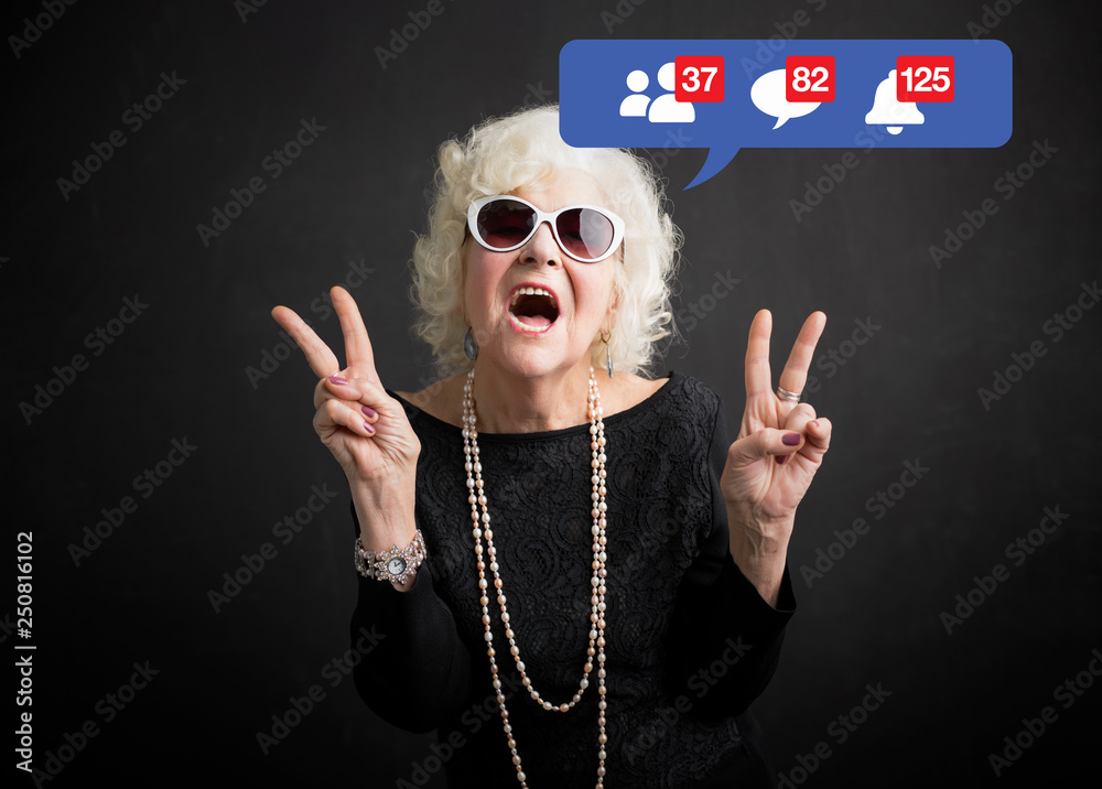 Old woman still rocking and being active on social media